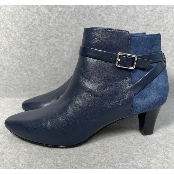 Cole Haan Sylvan Boot Women's 7B Mid Heel Bootie Blue Leather Pointed Signature - Picture 4 of 16